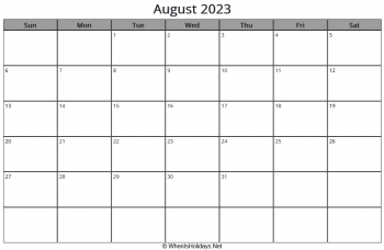 august 2023 calendar with week start on sunday, landscape, letter paper