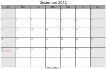 December 2022 Calendar With Holidays Usa December 2022 Calendar With Us Holidays And Week Start On Sunday  (Landscape, Letter Paper Size)