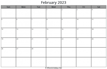 february 2023 calendar with week start on sunday, landscape, letter paper