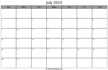 july 2023 calendar with week start on sunday, landscape, letter paper
