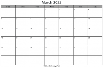 march 2023 calendar with week start on sunday, landscape, letter paper