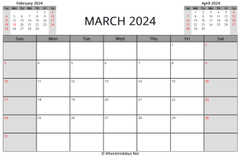 march 2024 printable calendar with us holidays, sunday start, landscape letter
