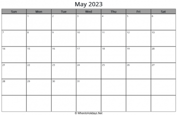 may 2023 calendar with week start on sunday, landscape, letter paper