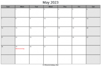 may 2023 calendar with us holidays and week start on sunday, landscape, letter paper