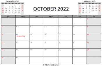 October 2022 Calendar Excel October 2022 Calendar With Week Start On Sunday (Landscape, Letter Paper  Size)