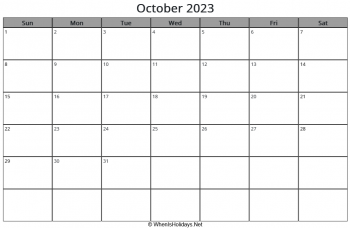 october 2023 calendar with week start on sunday, landscape, letter paper