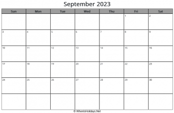 september 2023 calendar with week start on sunday, landscape, letter paper