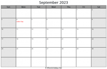 september 2023 calendar with us holidays and week start on sunday, landscape, letter paper
