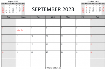 september 2023 printable calendar with us holidays and week start on sunday, landscape, letter paper